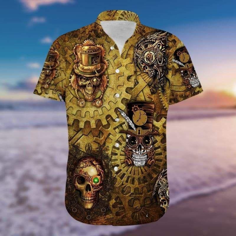 Vintage Skull Steampunk Aloha Hawaiian Shirt