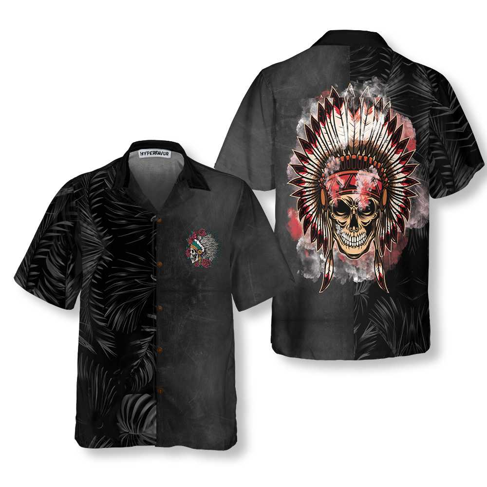 Vintage Wild West Native American Skull Hawaiian Shirt