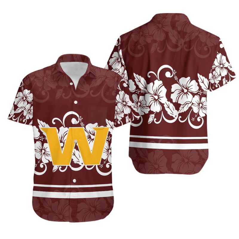 Washington Football Team Hibiscus Flowers Hawaiian Shirt For Fans-1