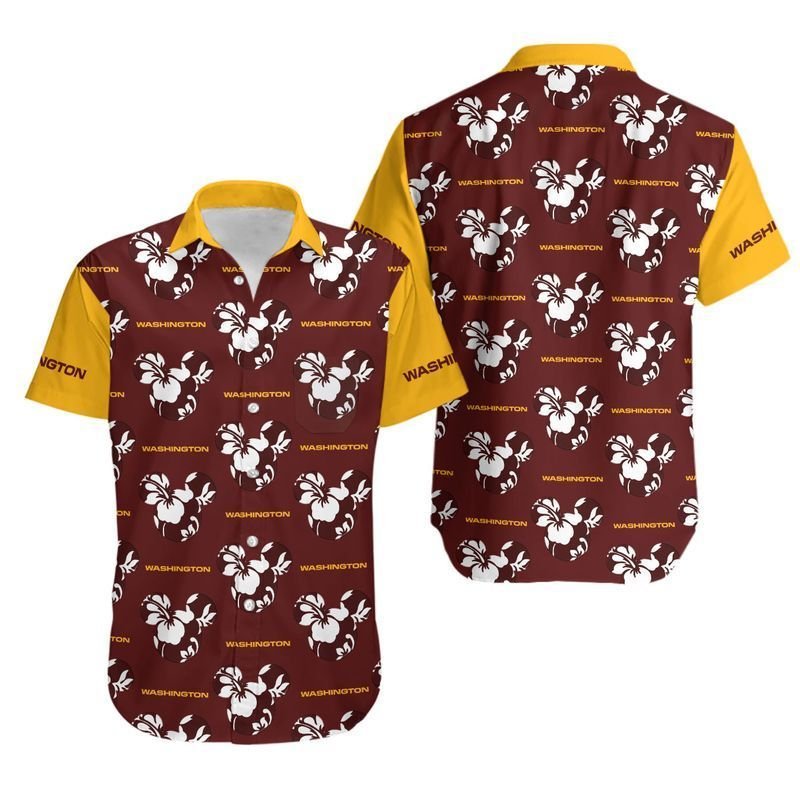 Washington Football Team Mickey And Flowers Hawaiian Shirt For Fans-1