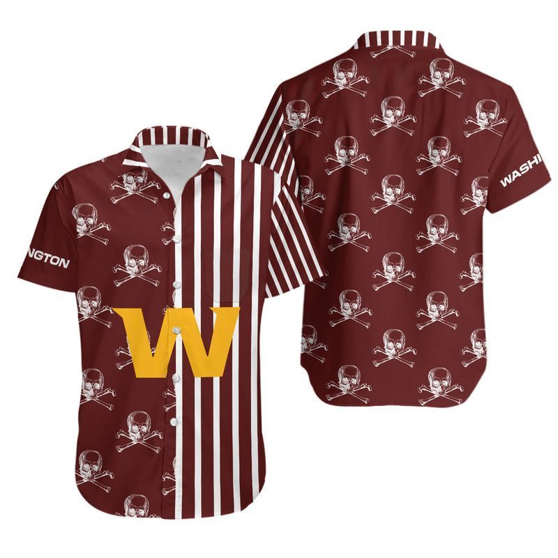 Washington Football Team Stripes And Skull Hawaiian Shirt For Fans-1