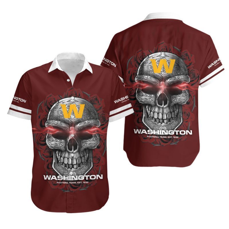 Washington Nfl 3d Hawaiian Shirt Silver Skull For Fans-1