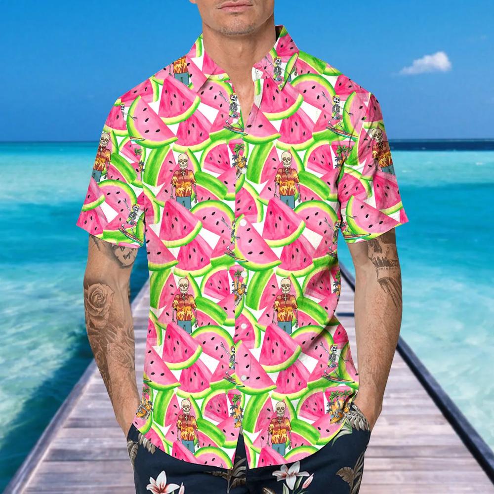 Watermelon With Skull Hawaiian Shirt