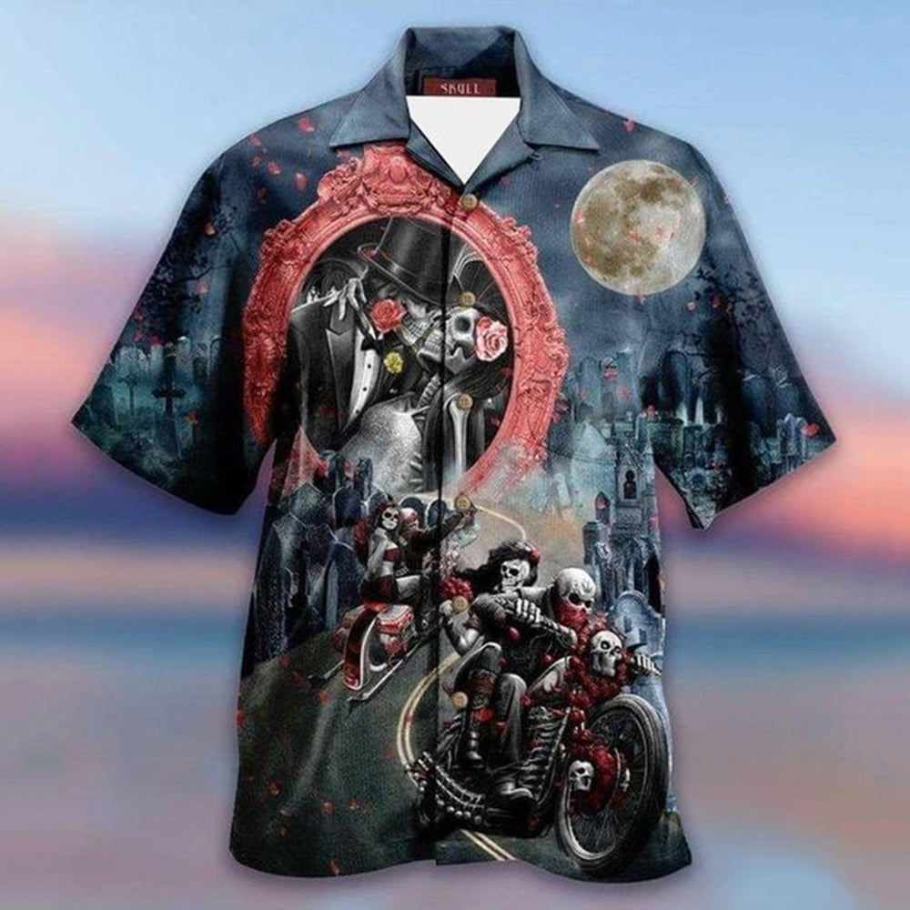 Wedding Of Skull Dark Print Art Hawaiian Shirts-1