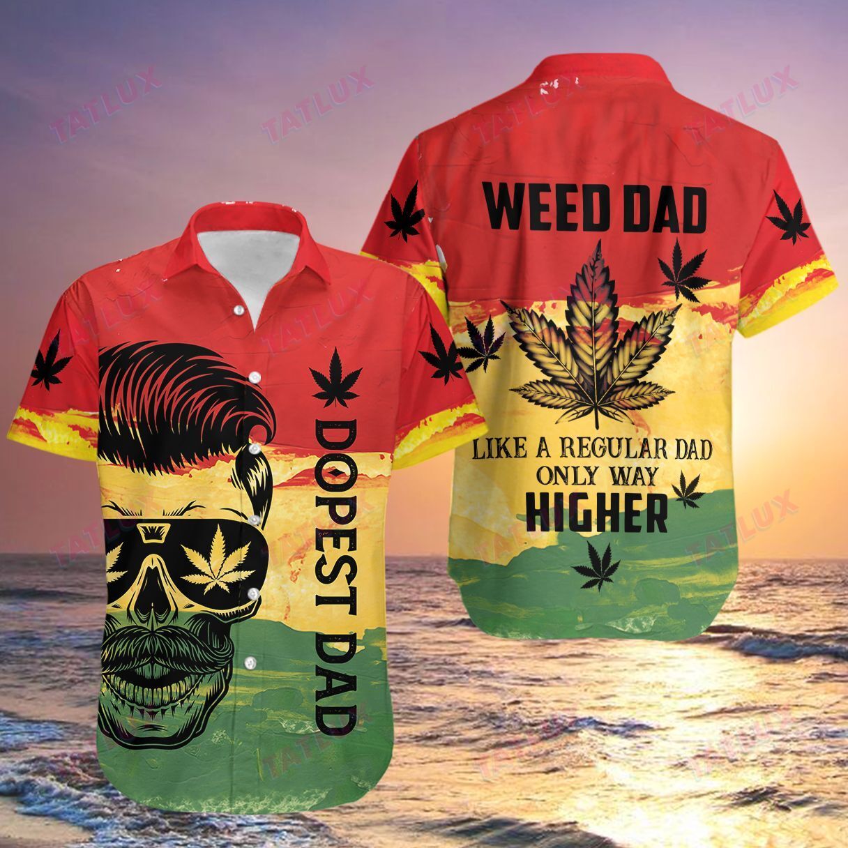 Weed Dad Skull Rasta All Over Printed Hawaiian Shirt