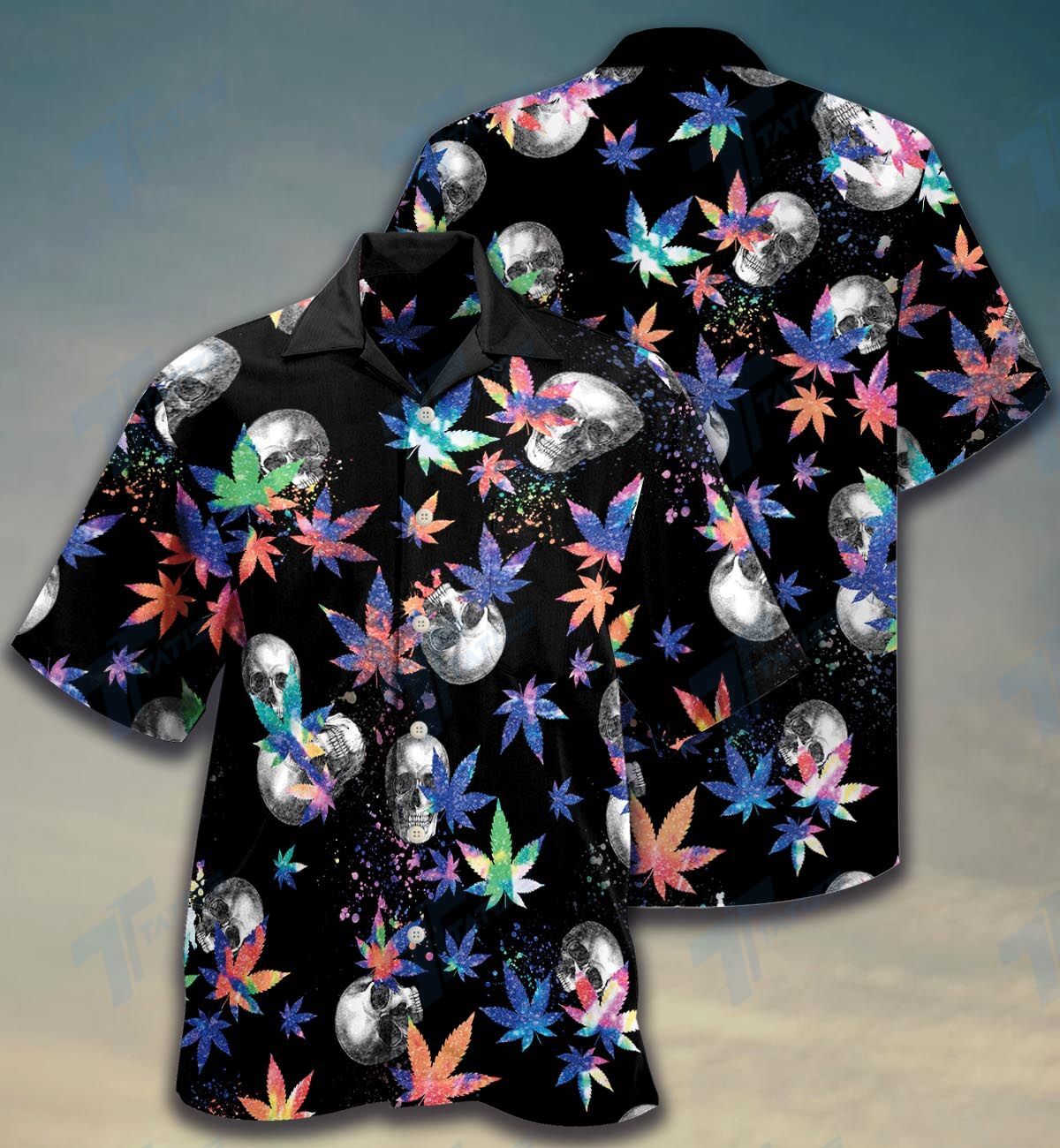 Weed Skull Smoke Color Hawaiian Shirt