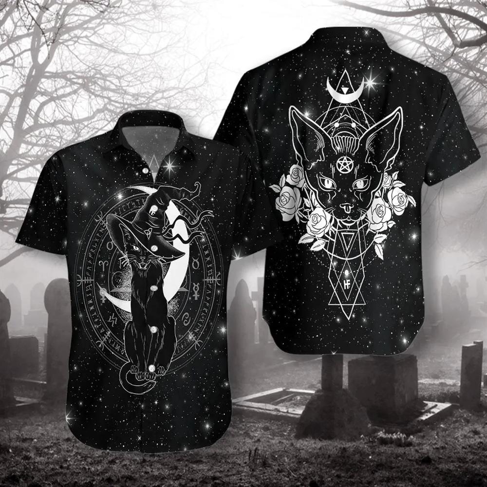 Wicca Black Cat Halloween Hawaiian Shirt