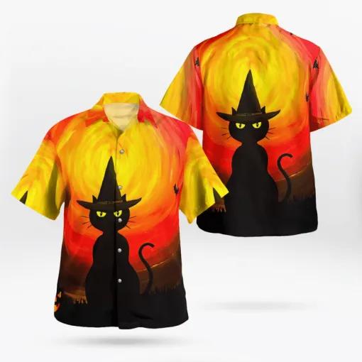 Wizard Black Cat Halloween Hawaiian Shirt