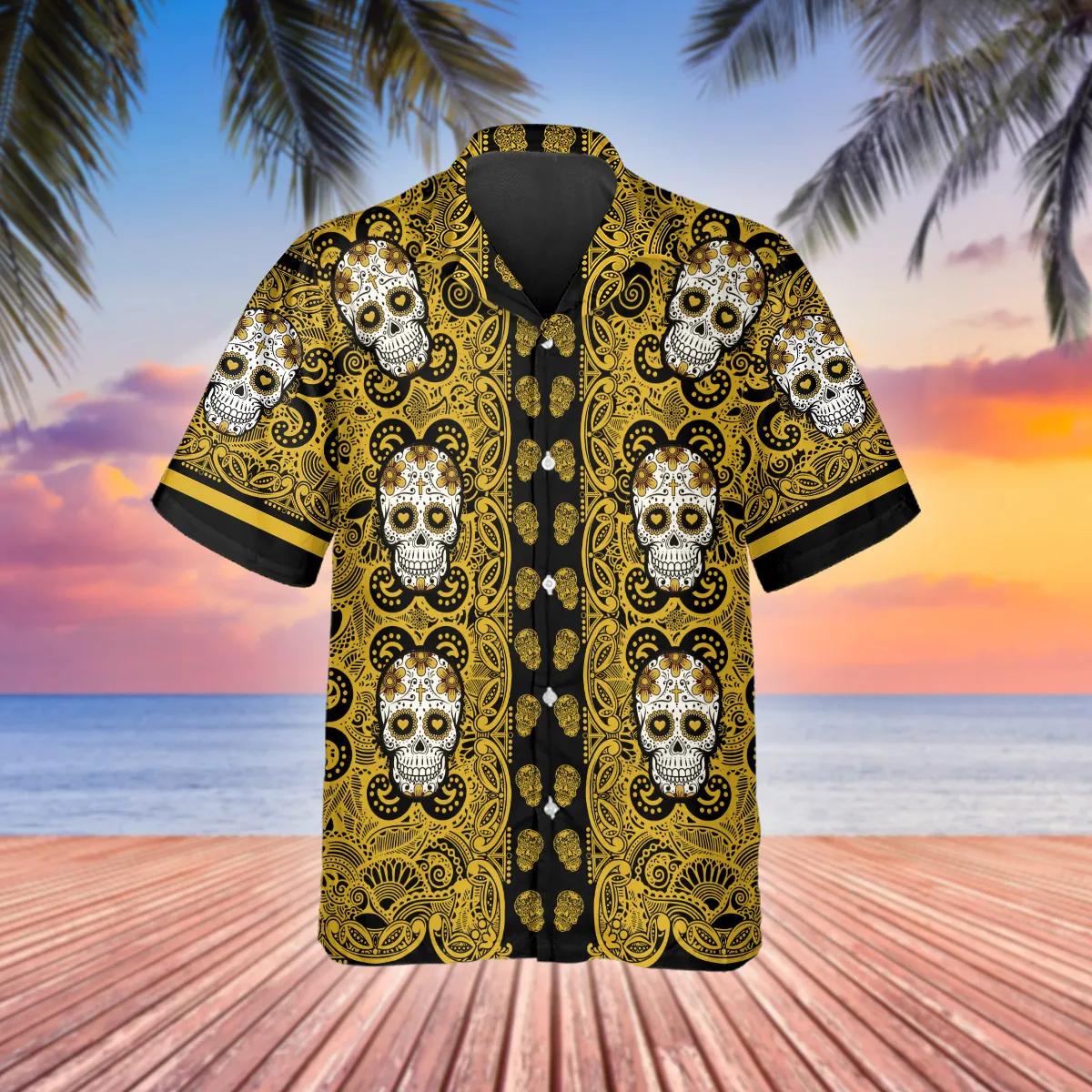 Yellow Pattern Color Skull Hawaiian Shirt