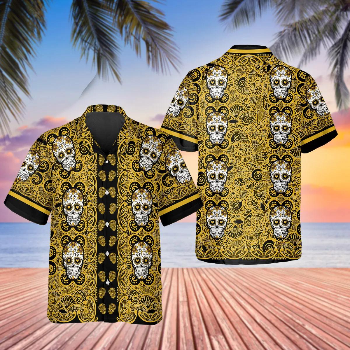 Yellow Pattern Color Skull Hawaiian Shirt