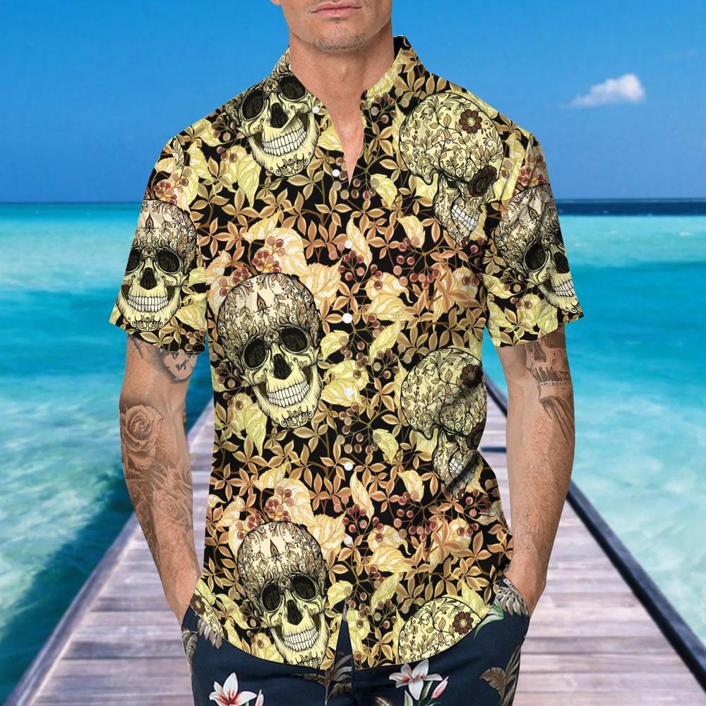 Yellow Plant Seamless Pattern Skull Hawaiian Shirt