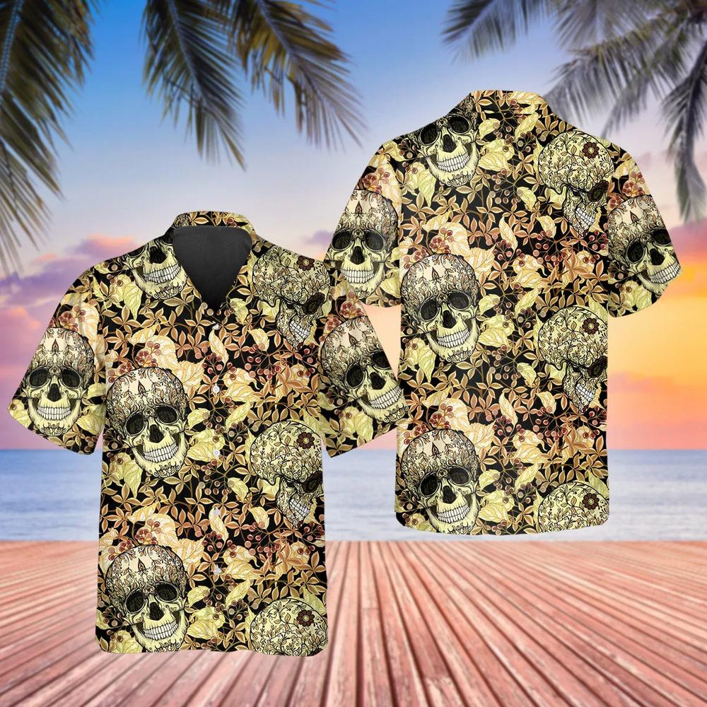 Yellow Plant Seamless Pattern Skull Hawaiian Shirt