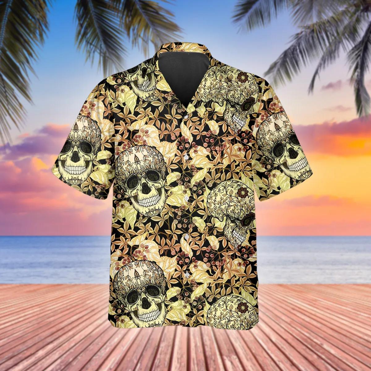 Yellow Plant Seamless Pattern Skull Hawaiian Shirt