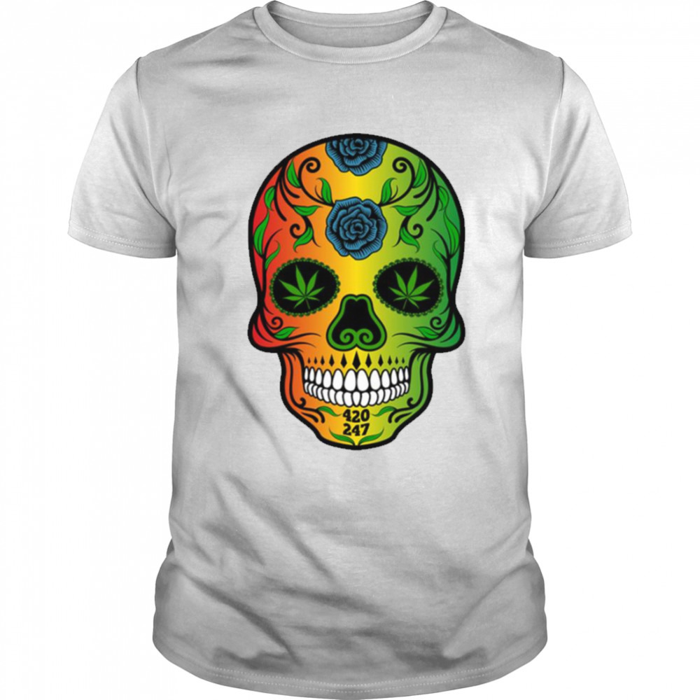 Colorful Rasta Weed Sugar Skull Reggae Flag shirt