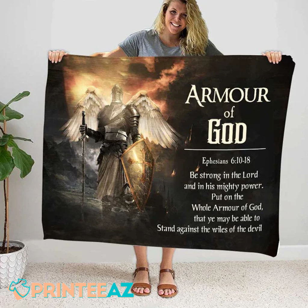 Armour Of God Ephesians 610-18 Bible Verse Fleece Throw Quilt Blanket Brown With Knights Templar With Wings - PrinteeAZ