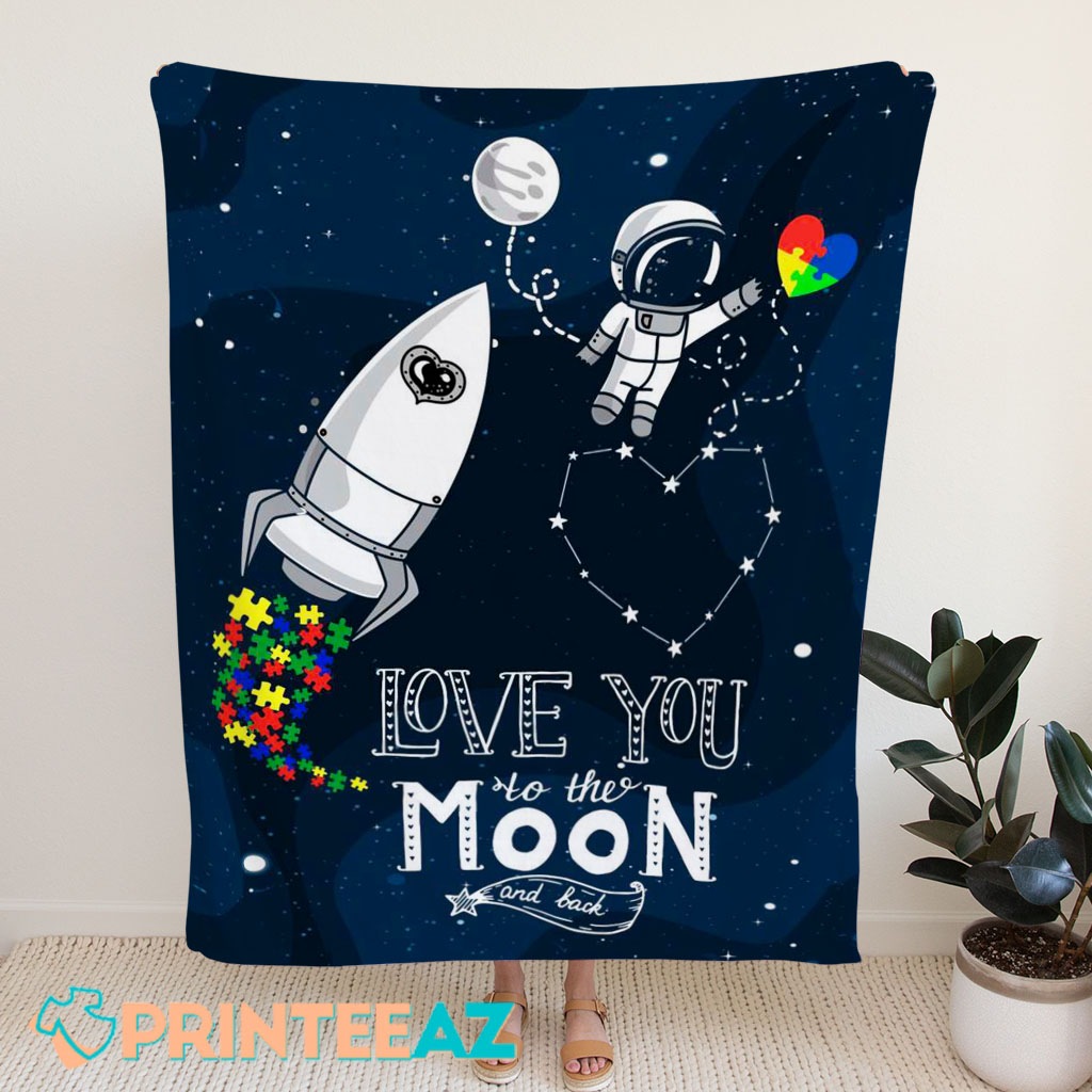 Astronaut Autism Grandma Awareness Fleece Throw Quilt Blanket - PrinteeAZ