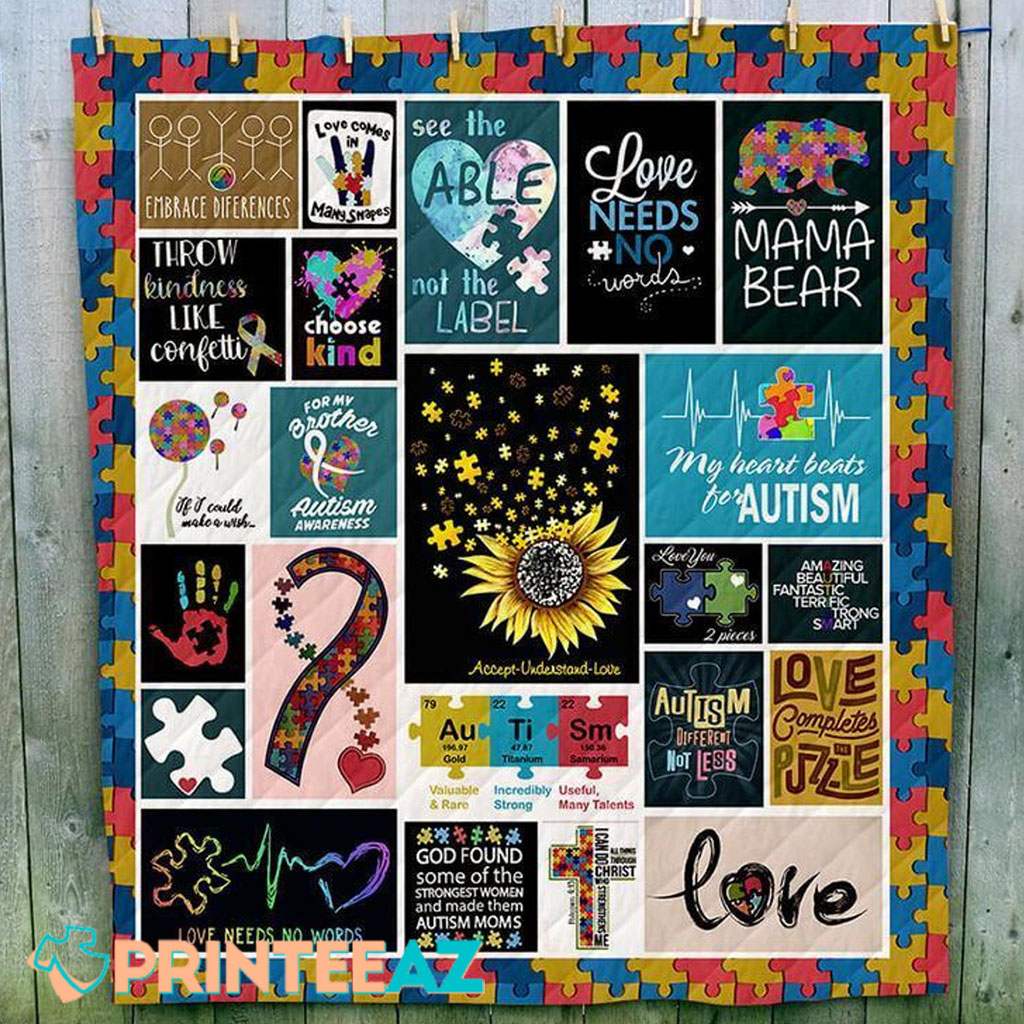 Autism Different Not Less Awareness Fleece Throw Quilt Blanket With Sunflower - PrinteeAZ