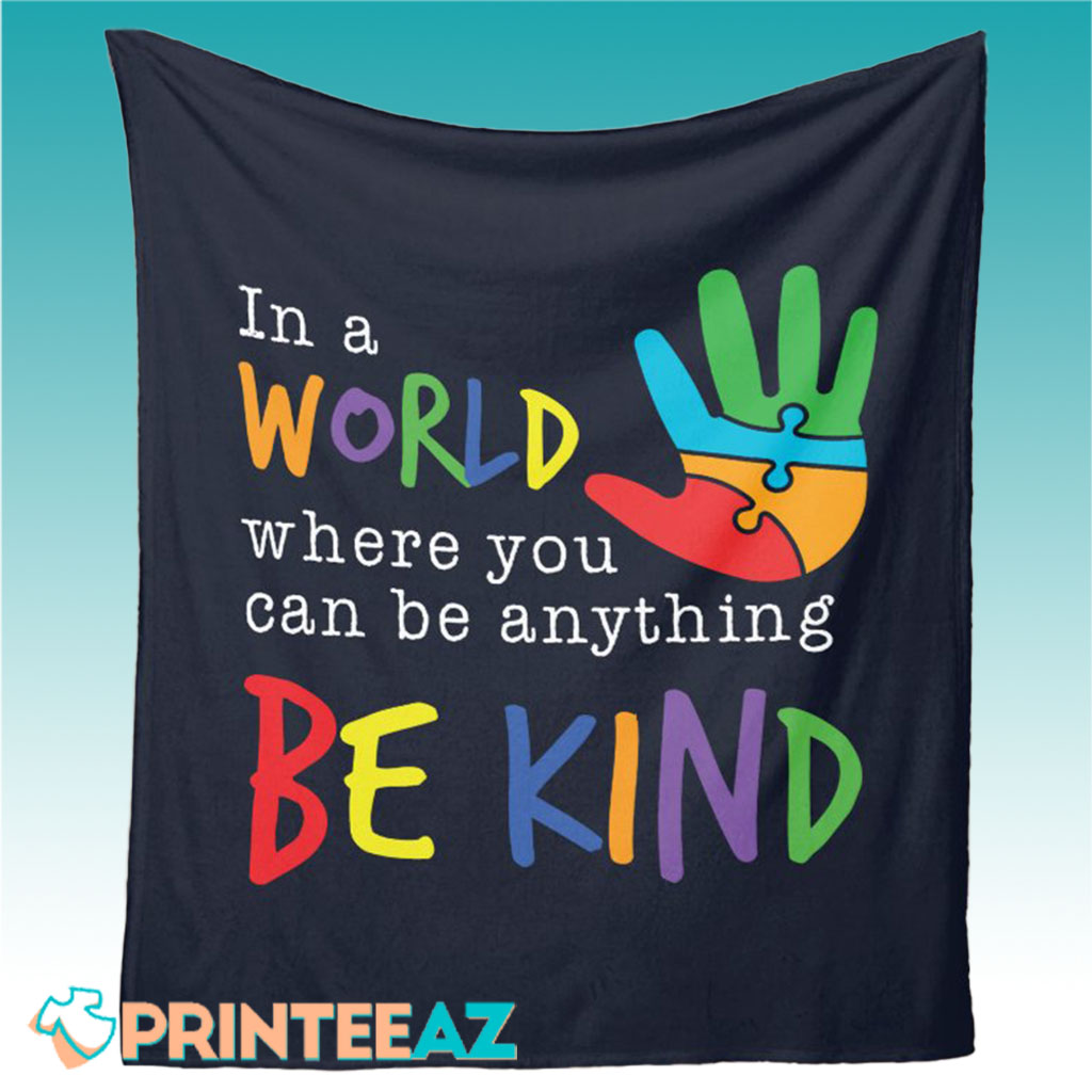 Be Kind Autism Awareness Fleece Throw Quilt Blanket With Hand - PrinteeAZ