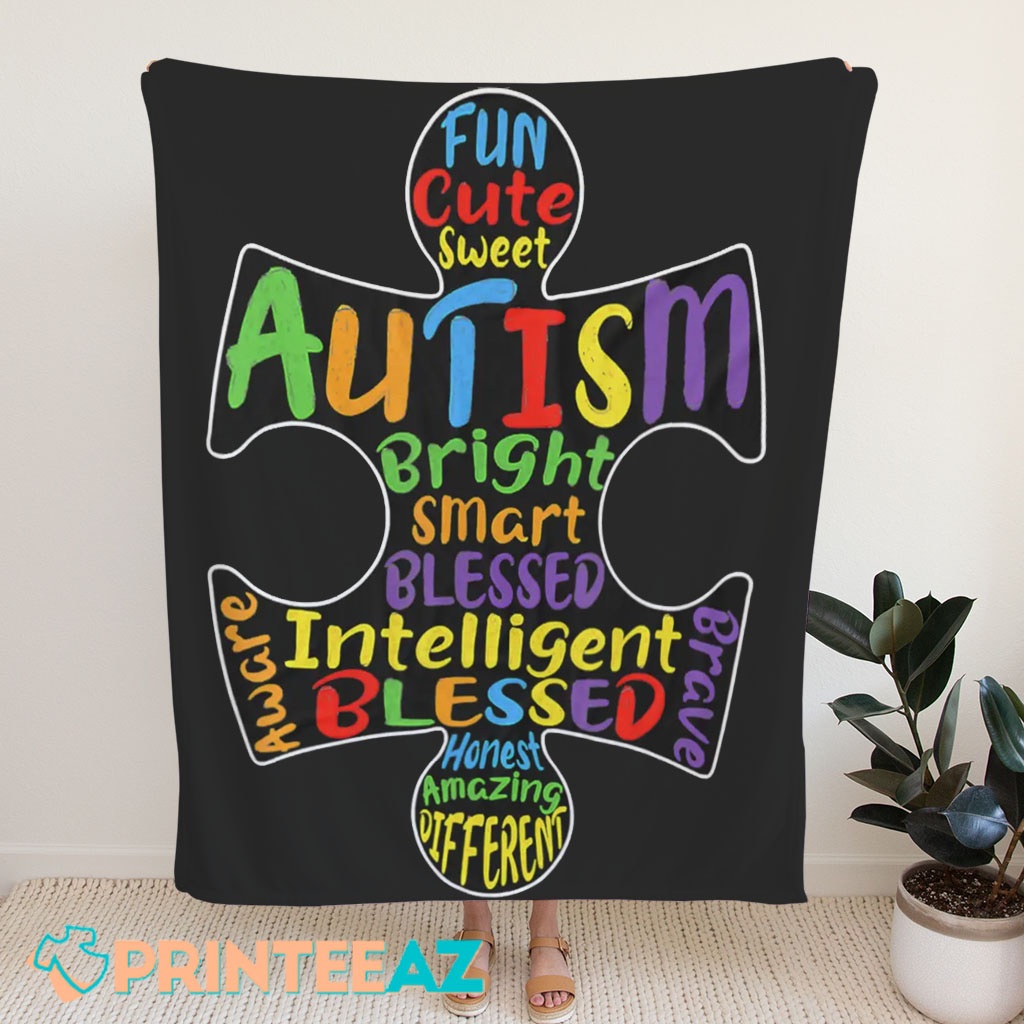 Blessed Autism Awareness Fleece Throw Quilt Blanket With Puzzle Piece - PrinteeAZ