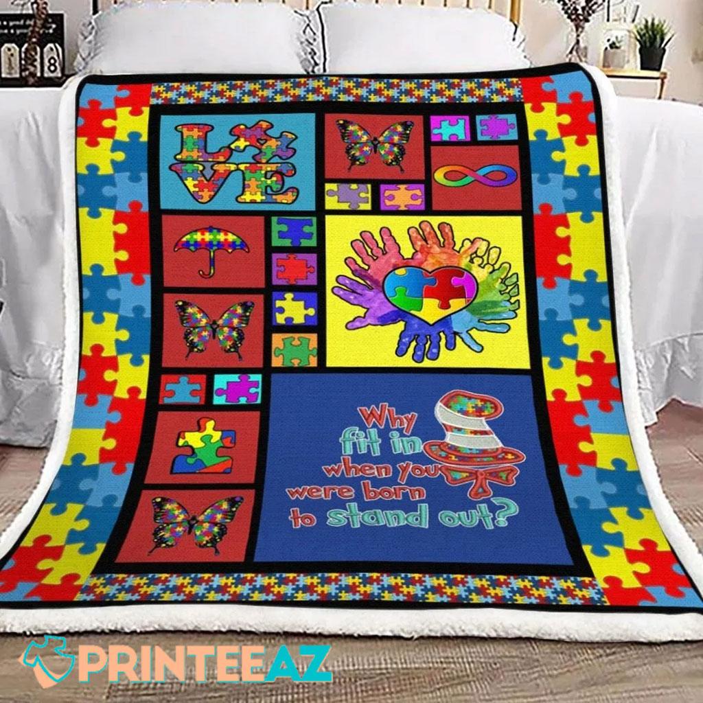 Butterflies Autism Awareness Fleece Throw Quilt Blanket With Umbrella - PrinteeAZ