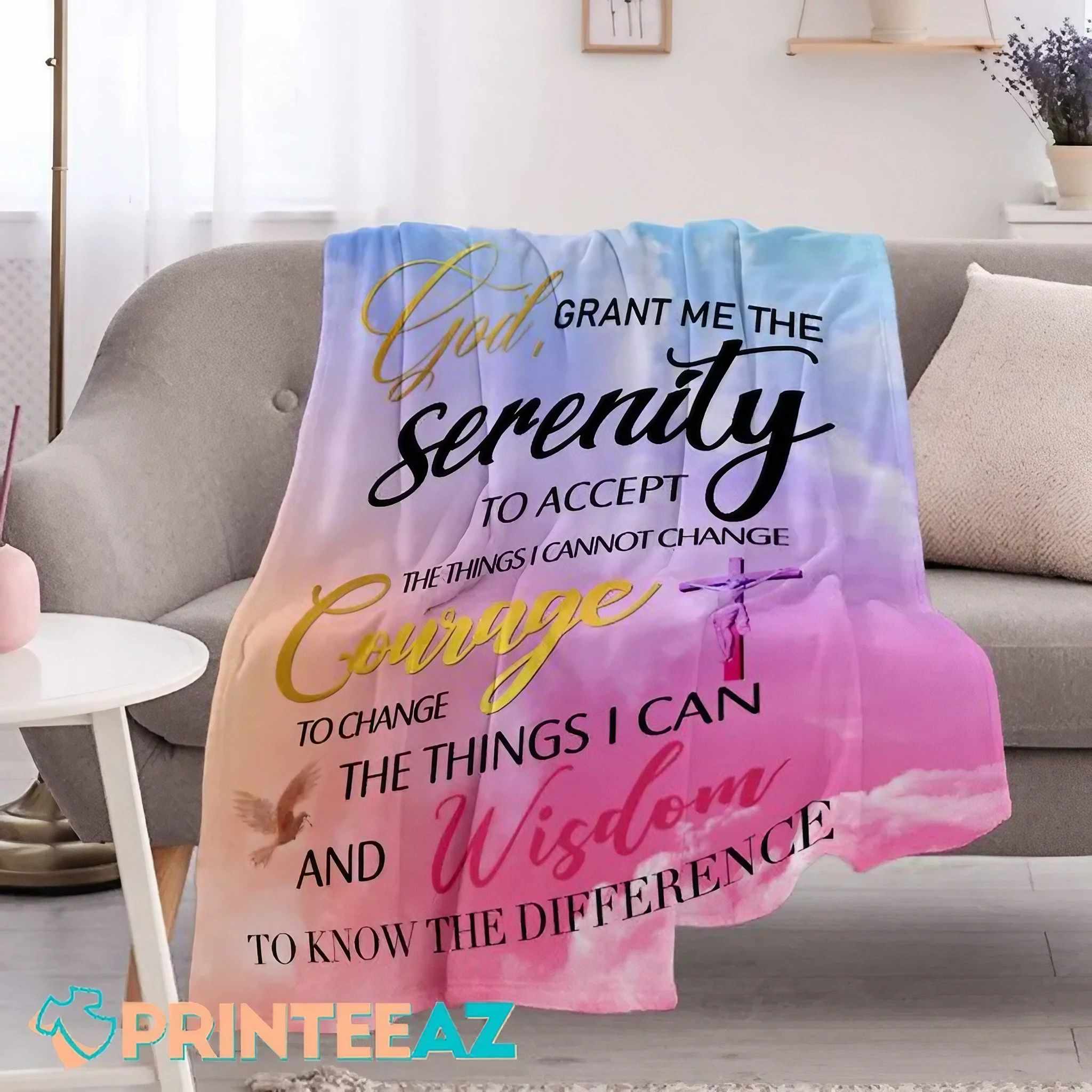 Colorful Prayer Fleece Throw Quilt Blanket With Colorful Text And Dove - PrinteeAZ