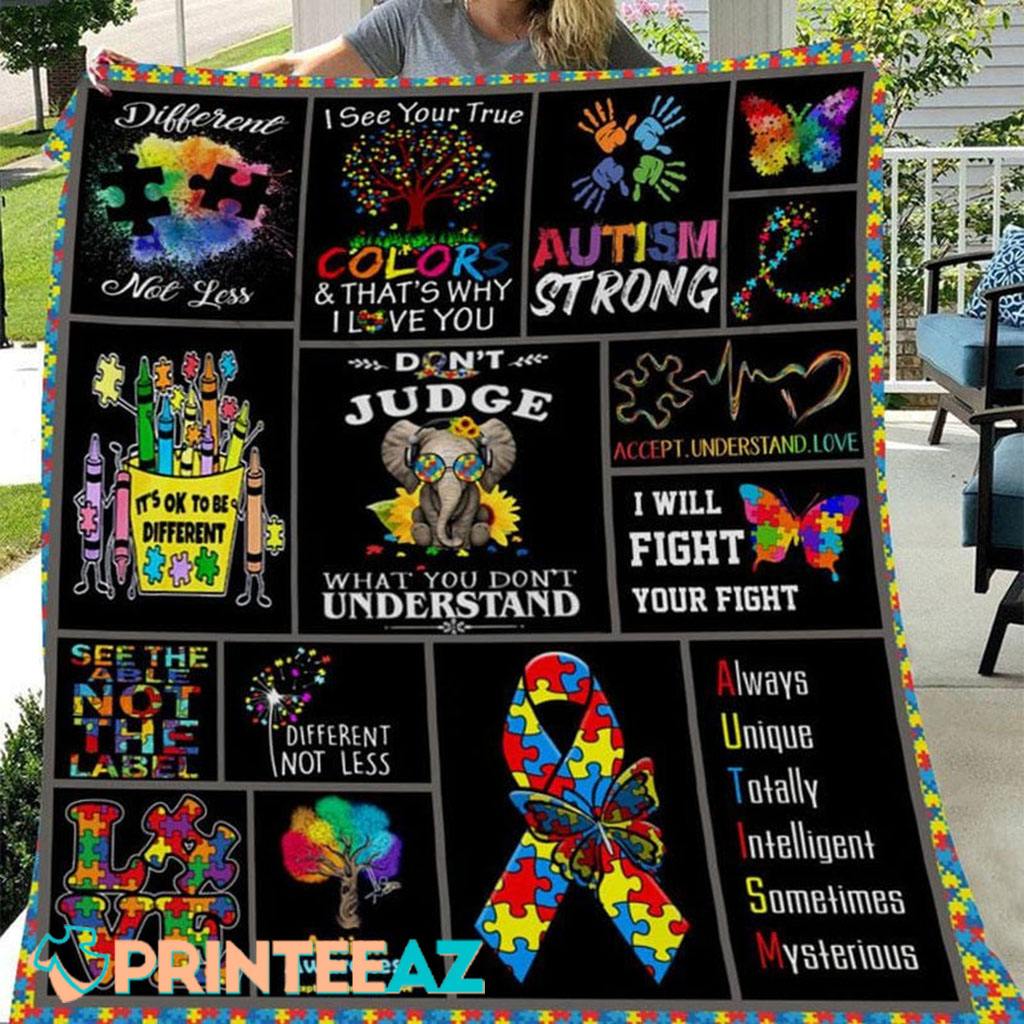 Don_t Judge Autism Awareness Fleece Throw Quilt Blanket With Puzzle Tree - PrinteeAZ