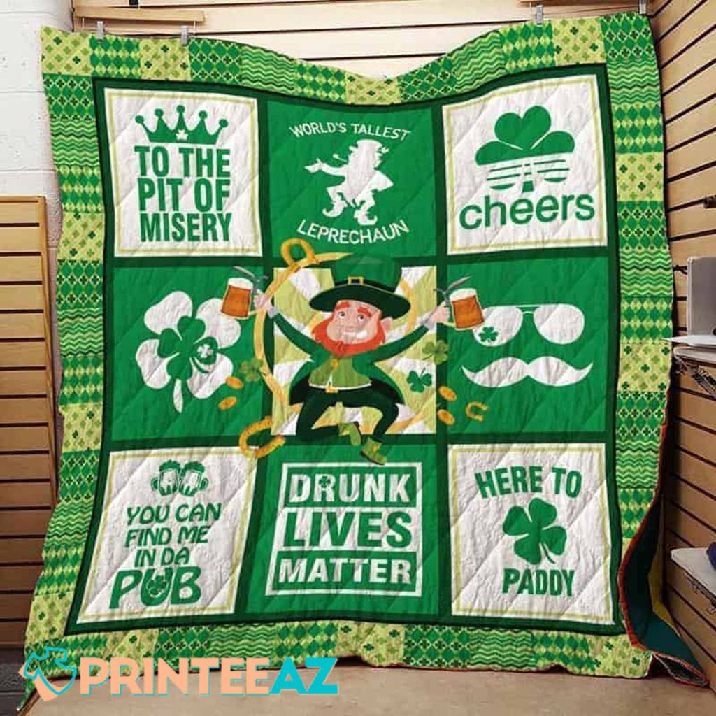 Drunk Lives Matter St Patrick_s Day Fleece Throw Quilt Blanket Green With Leprechaun And Shamrocks - PrinteeAZ