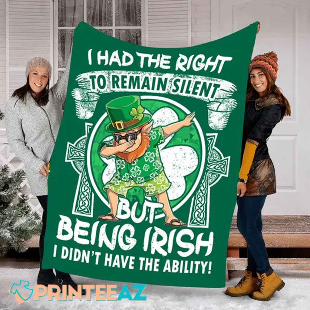 Funny Dabbing Leprechaun St Patrick_s Day Fleece Throw Quilt Blanket With Cross And White Text - PrinteeAZ