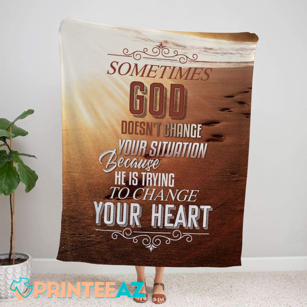 God Doesn_t Change Your Situation Fleece Throw Quilt Blanket With Beach - PrinteeAZ