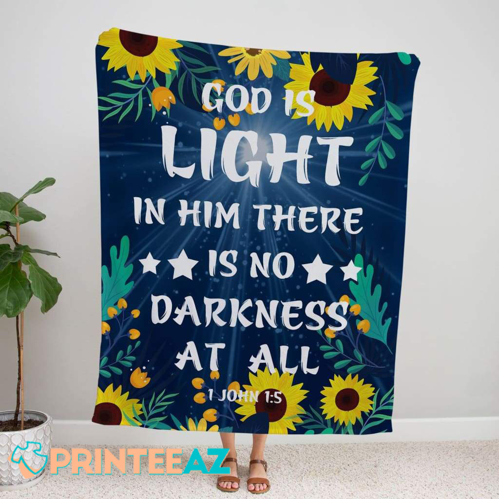 God Is Light Christian Fleece Throw Quilt Blanket With White Text And Sunflowers - PrinteeAZ