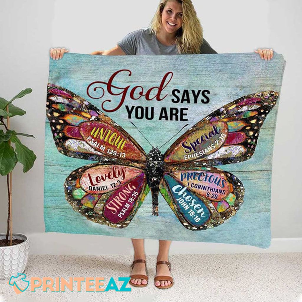 God Says You Are Colorful Butterfly Bible Verse Fleece Throw Quilt Blanket - PrinteeAZ