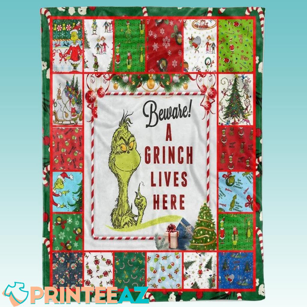 Grinch Blanket Beware A Lives Here Home Decor Living Room Sofa - PrinteeAZ