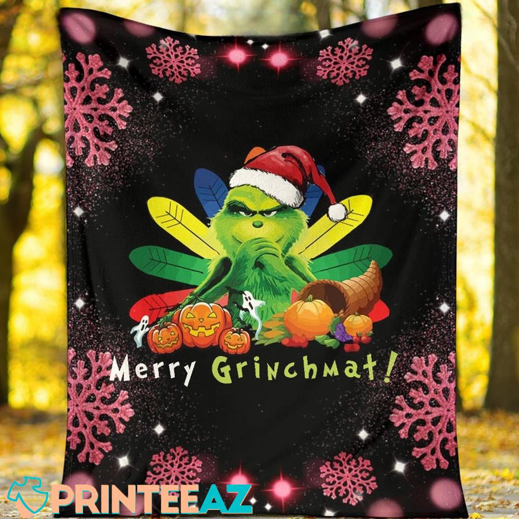 Grinch Blanket Merry Grinchmat Snowflake Pink Pumpkin Unique - PrinteeAZ