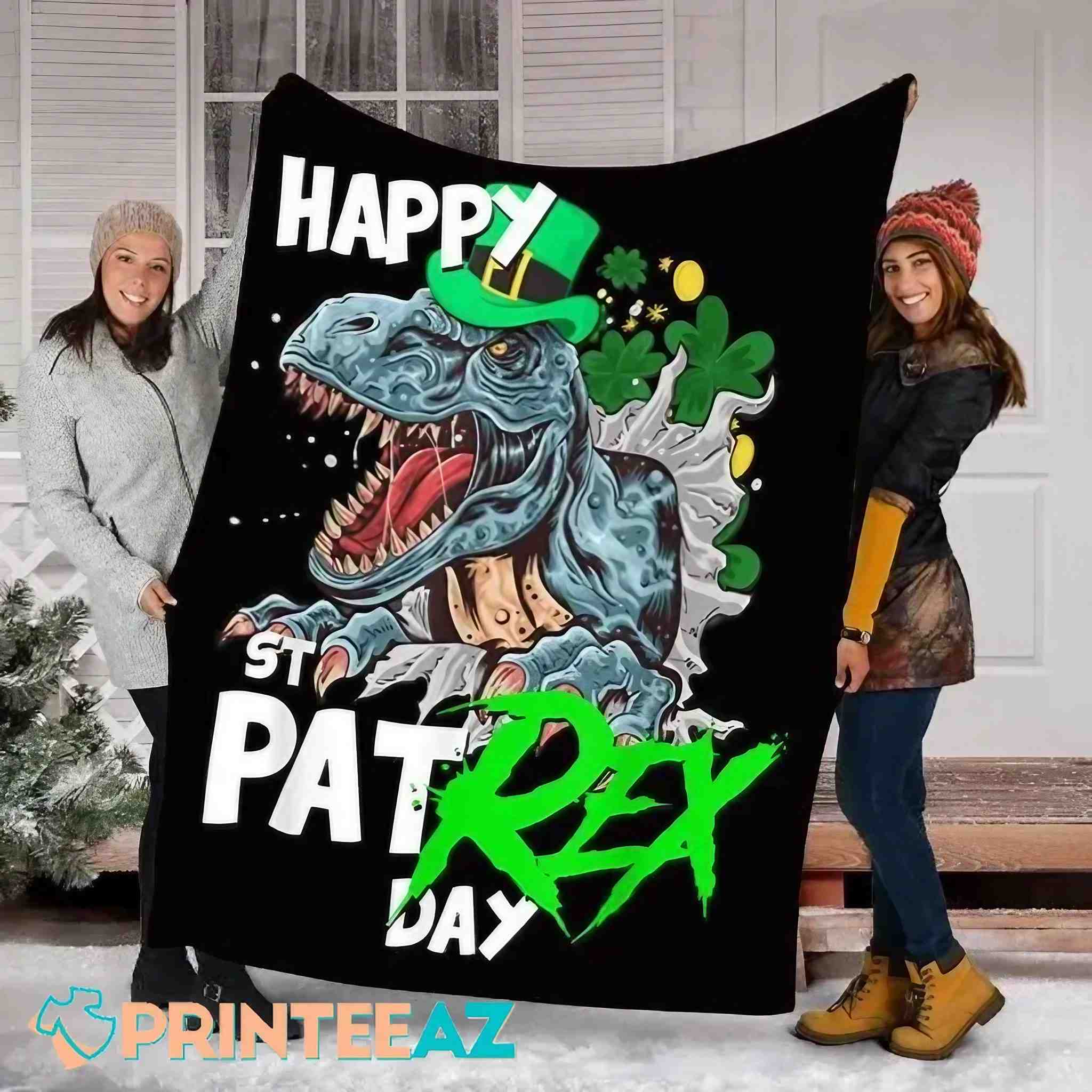 Happy Pat Rex Day St Patrick_s Day Fleece Throw Quilt Blanket - PrinteeAZ