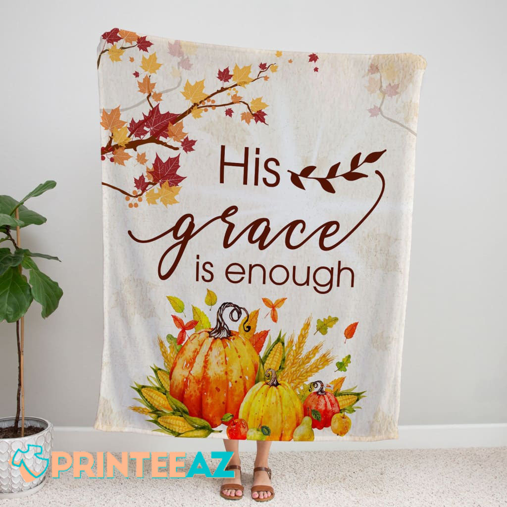 His Grace Is Enough Fleece Throw Quilt Blanket Yellow With Gold Text And Flower - PrinteeAZ