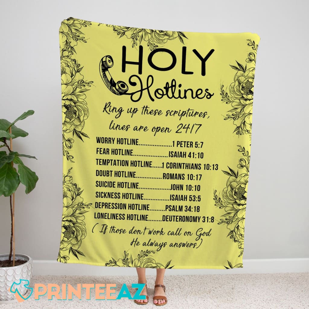 Holy Hotlines Quote Fleece Throw Quilt Blanket With Black Text And Yellow Background - PrinteeAZ