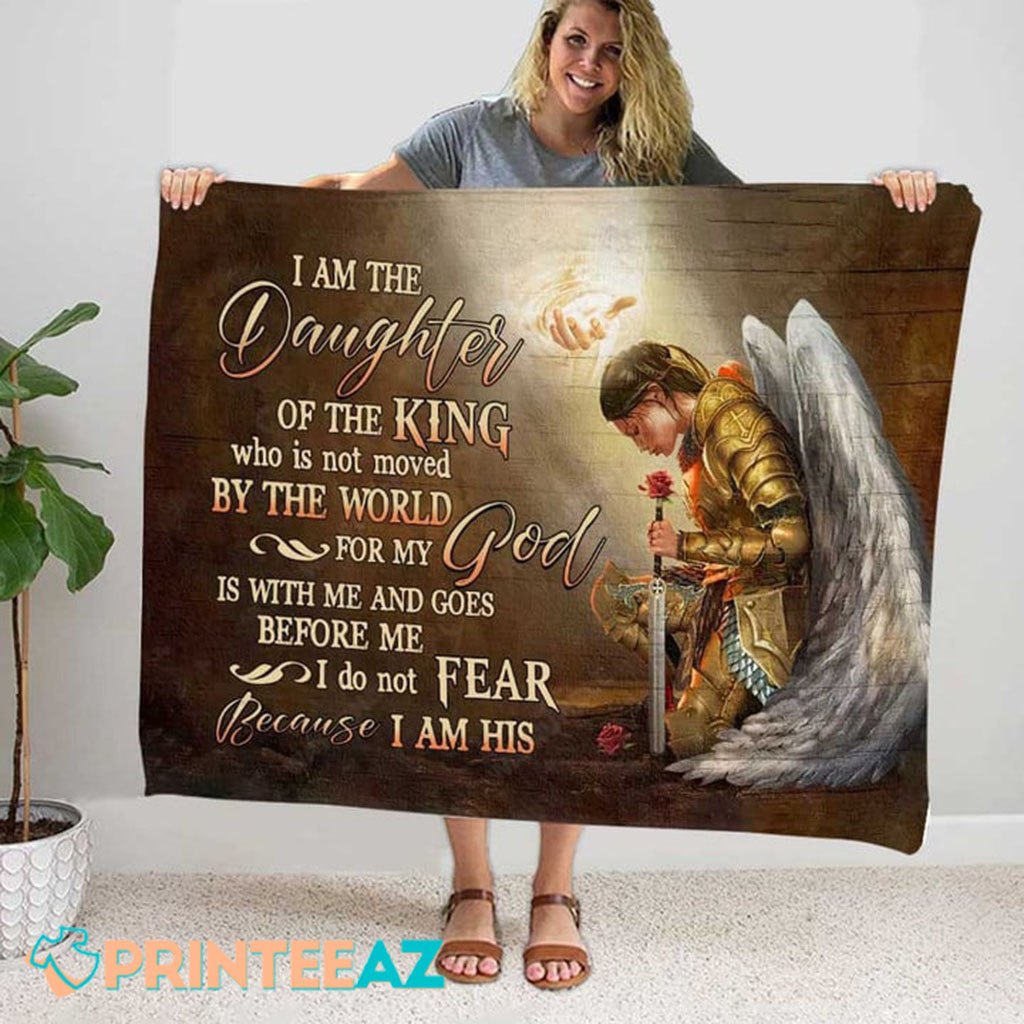 I Am The Daughter Of The King Psalm 4610 Bible Verse Fleece Throw Quilt Blanket Brown With Woman Warrior With Wings - PrinteeAZ