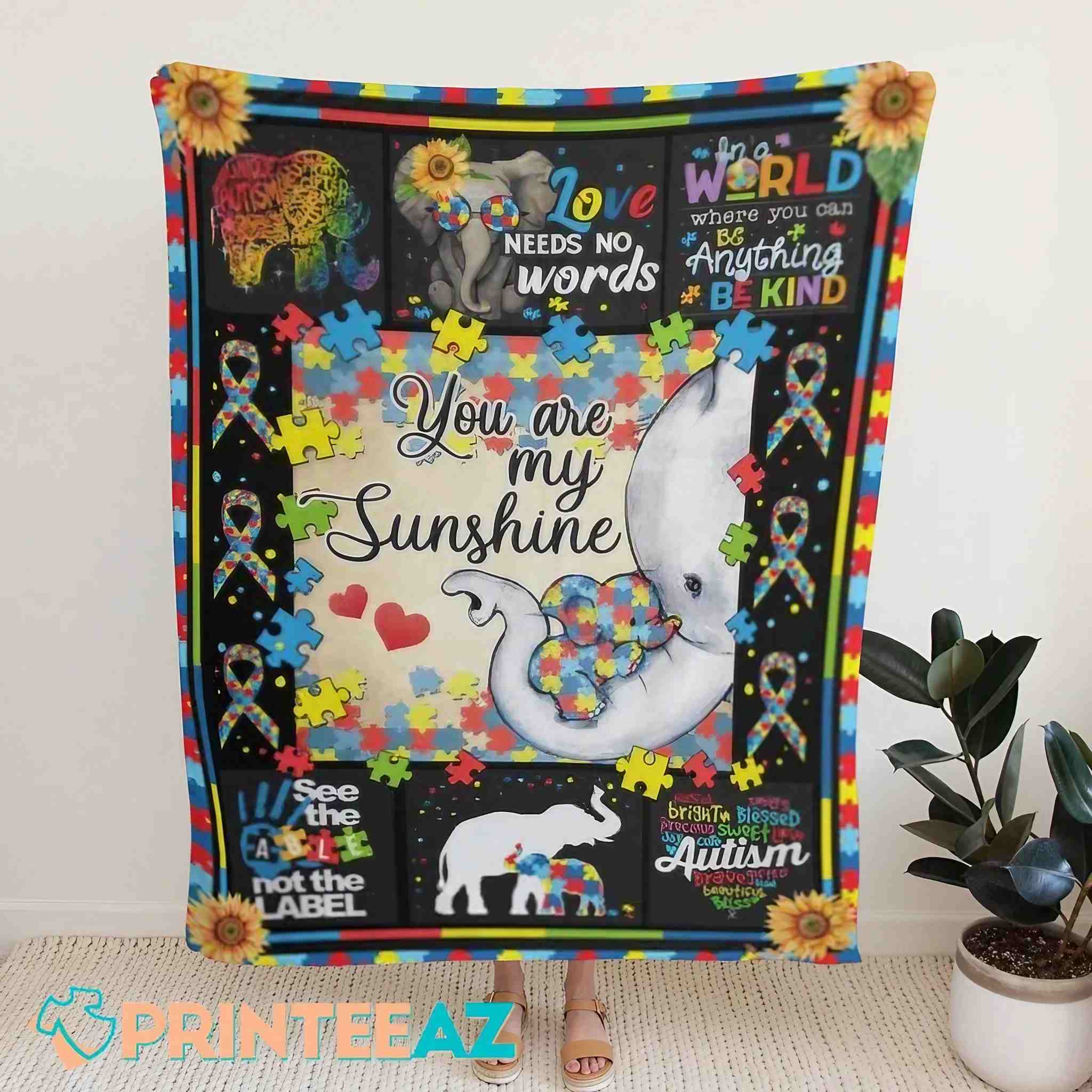 elephant you are my sunshine autism quilt blanket - PrinteeAZ