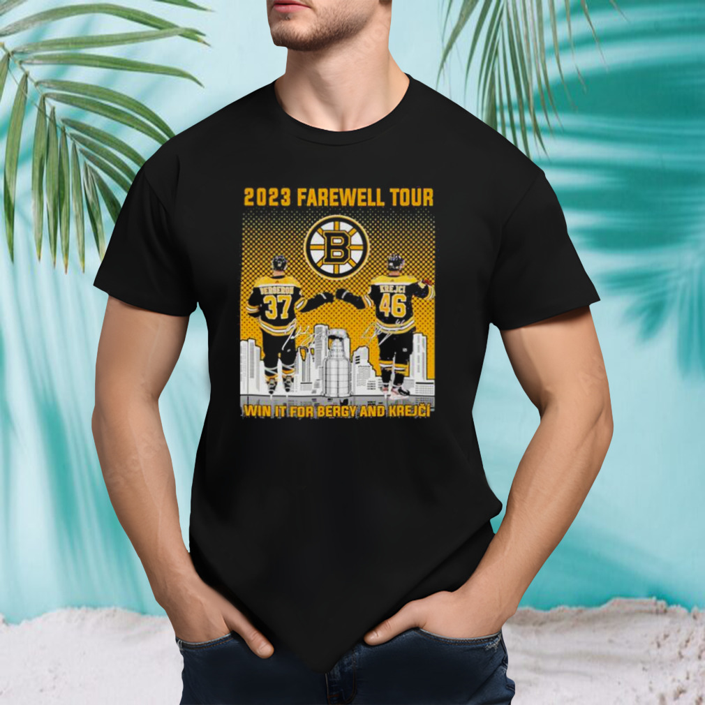 Boston Bruins Bergeron and Krejci 2023 Farewell Tour win it for energy and Krejci signatures shirt