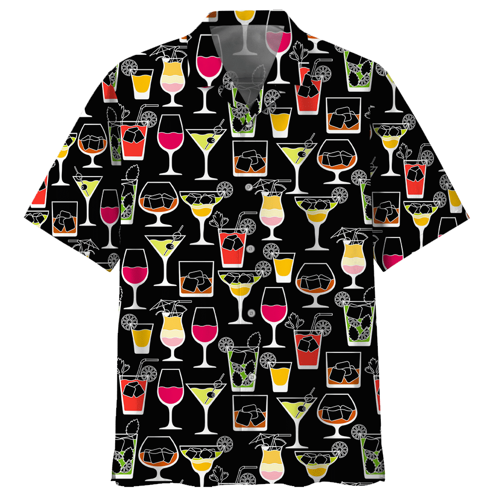 Cocktail Black High Quality Unisex Hawaiian Shirt