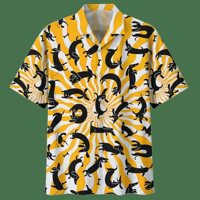 Dachshund Summer Yellow Unique Design Unisex Hawaiian Shirt