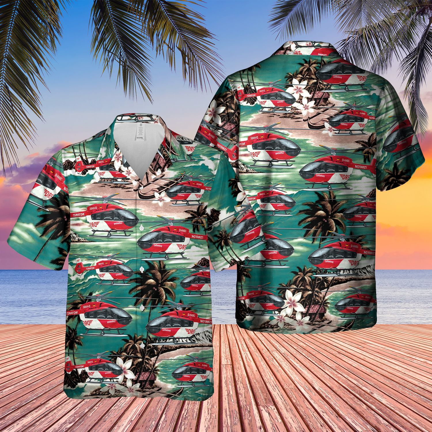 German Air Medical Services Helicopter Blue Amazing Design Unisex Hawaiian Shirt