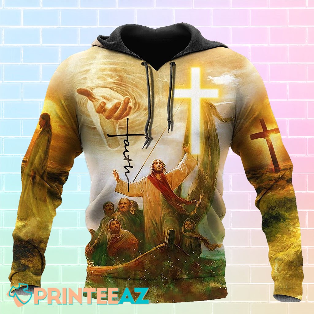 God And People On Boat With Cross And God_s Hand 3D Hoodie