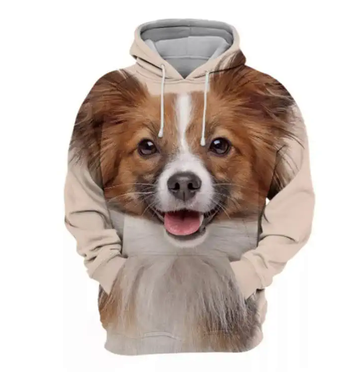 Men_s Hooded Long Sleeve 3D Print Dogs Series Papillon Painting Casual Pullover Hoodies