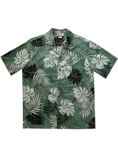 Tapa Glyphs Green - Hawaiian Shirt Shop UK