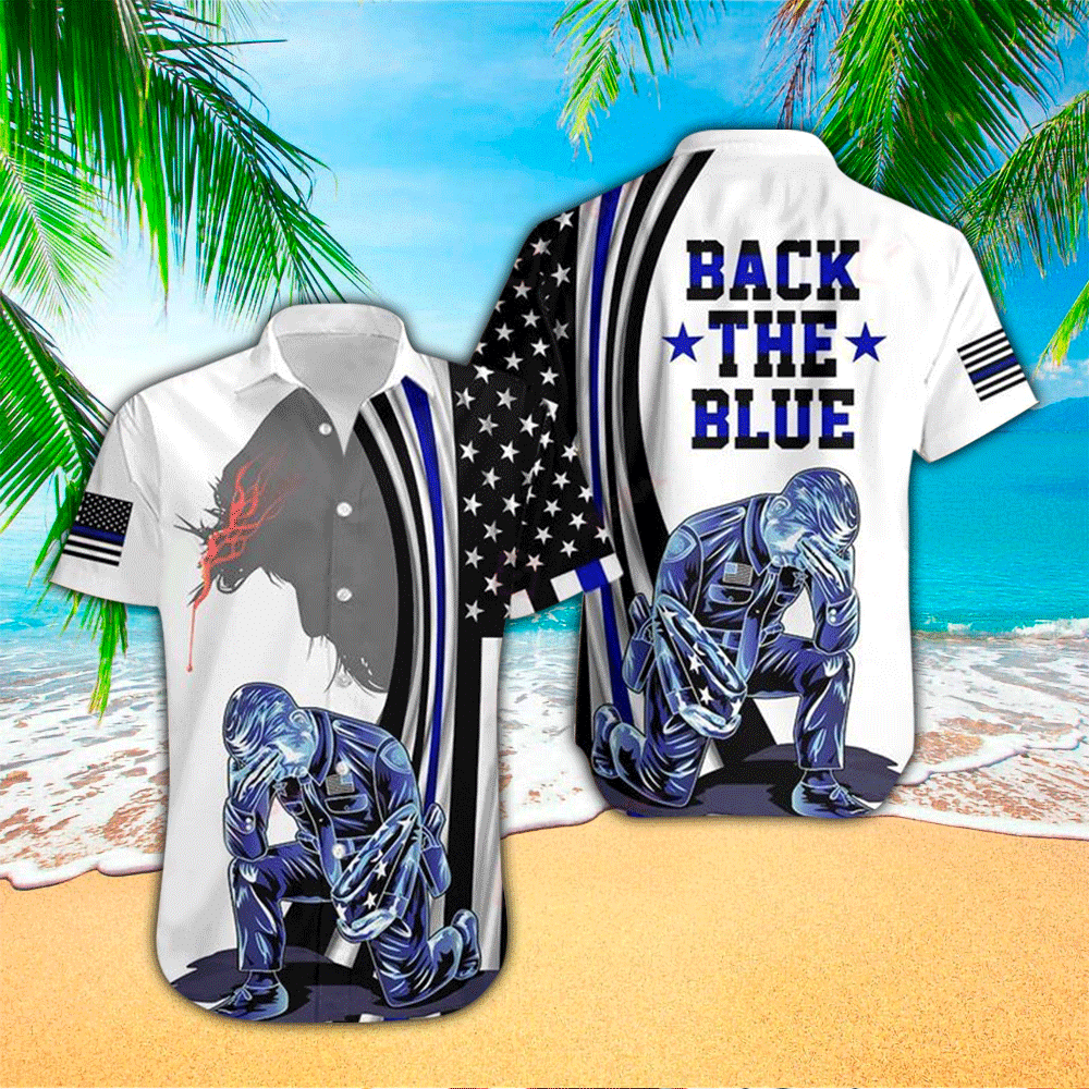 Back The Blue Police Flag American Jesus Christ All Over Printed Hawai