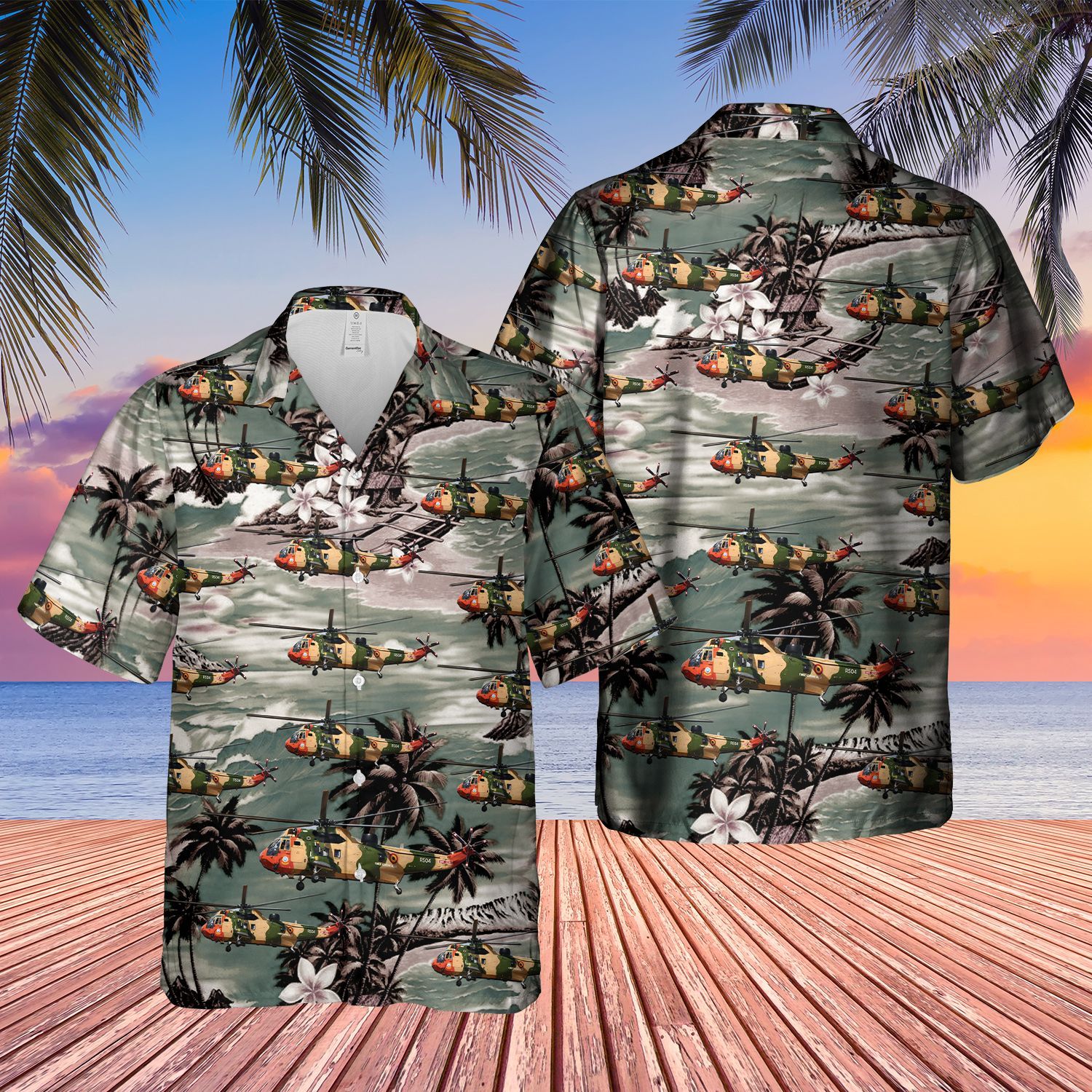 Belgian Air Force Westland Sea King  Green Nice Unisex Hawaiian Shirt
