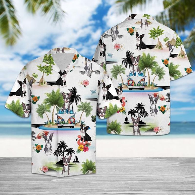 Boston Terrier Vacation White Nice Design Unisex Hawaiian Shirt