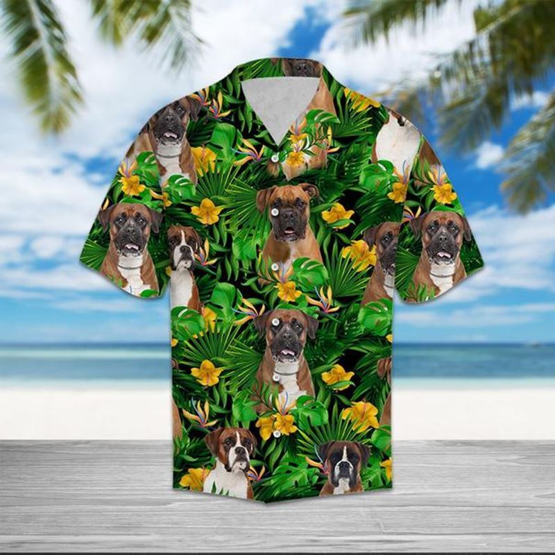 Boxer Wild Flower Green Awesome Design Unisex Hawaiian Shirt