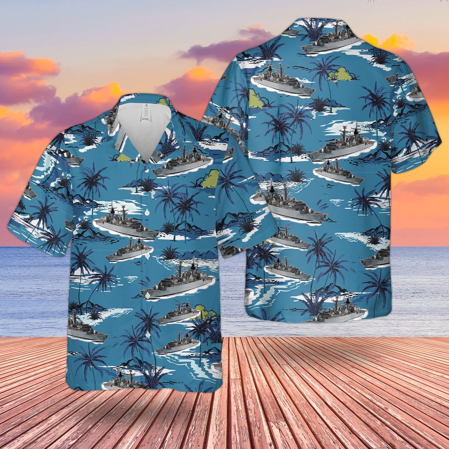 Broadsword Class Type 22 Frigate  Blue High Quality Unisex Hawaiian Shirt